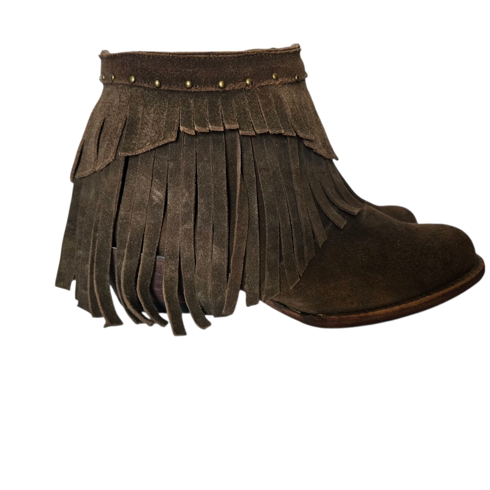 Ferrini Handmade Suade Italian Brown Ankle Boots with Fringe